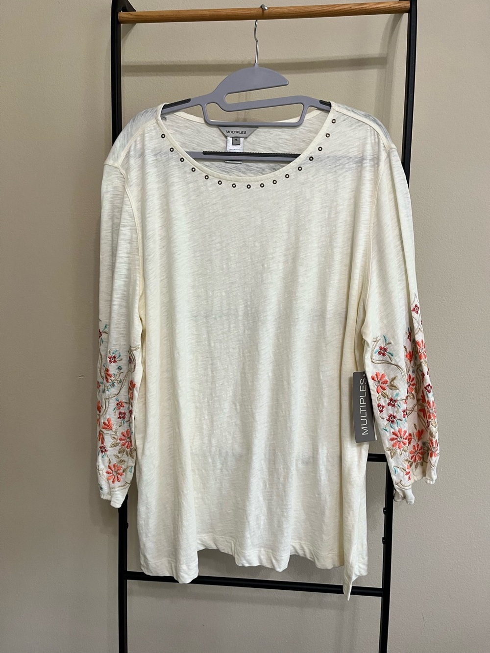 Multiples Cotton Floral Embroidered Boho Lightweight Size XL NWT